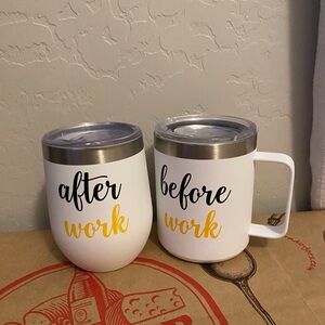 White Insulated Mugs with Fun Text